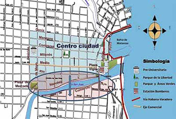 Plano de la ciudad donde se aprecian las márgenes del río San Juan.