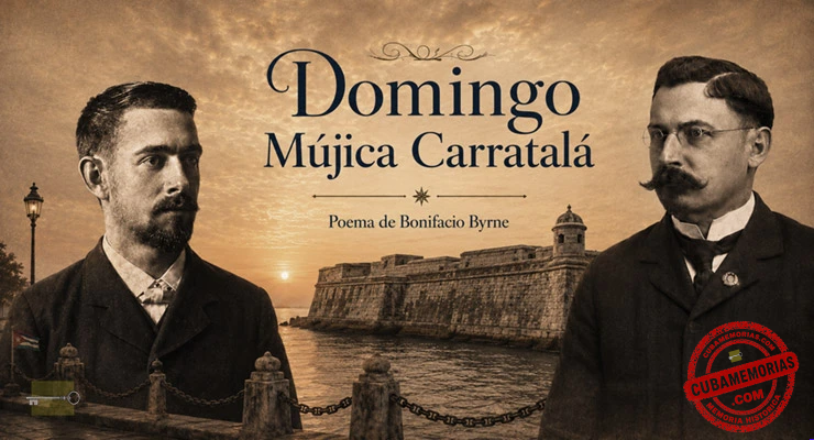 Ilustración de Domingo Mújica Carratalá y Bonifacio Byrne con el Castillo de San Severino al fondo