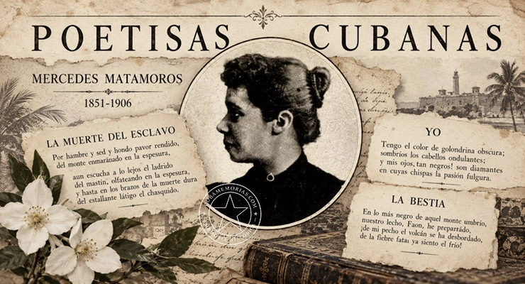 Composición en collage sobre Mercedes Matamoros basada en la página “Poetisas cubanas” de la revista Social, 1919