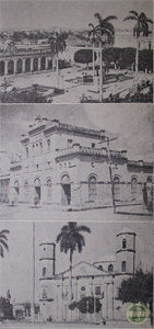 Parque Estrada Palma frente al Ayuntamiento, Cuartel de Bomberos y Iglesia Parroquial frente al parque de Colón.