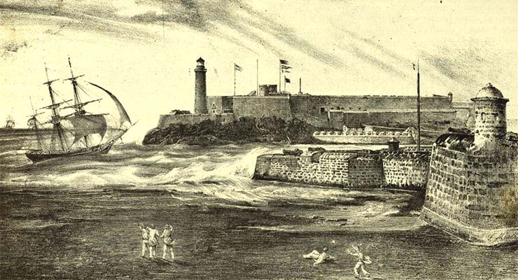 Morro y Entrada del Puerto de la Habana. Isla de Cuba. (Fréderic Mialhe, 1850).