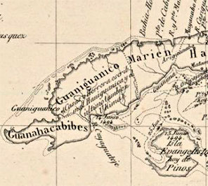 Cacicazgos en la zona de Pinar del Río. Mapa de José María de la Torre, 1841. Fuente: B.N. Francia