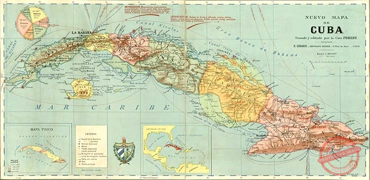 Ubicación de la provincia de Camagüey en la Isla de Cuba. Fuente: B.N. Francia.