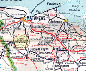 Localización de Sabanilla del Encomendador en la provincia de Matanzas, Cuba.