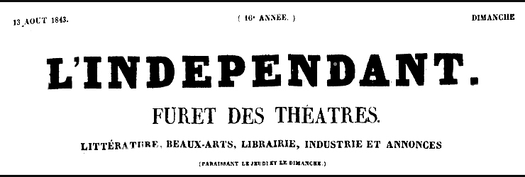 Periódico L'Indépendant: furet des théâtres... donde se publicó Un Duelo en Matanzas en Agosto de 1843.
