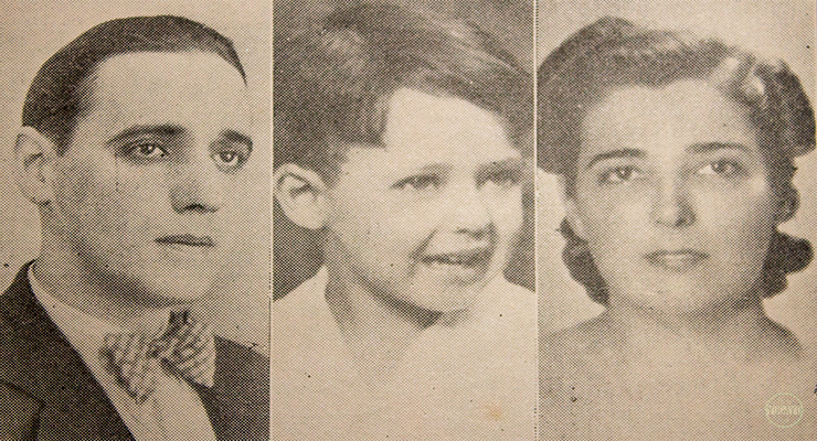 Ángel Solaun Grice junto a su hijo Agustín y su esposa Pilar Dans (Ca. 1942).