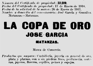 Registro del Certificado de Propiedad de la Copa de Oro, 1918.