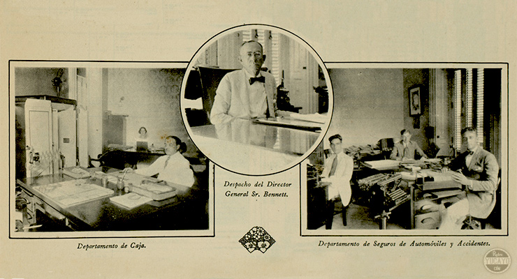 Vista de las oficinas y personal de la Cubana Cía. Nacional de Seguros (Ca. 1925).