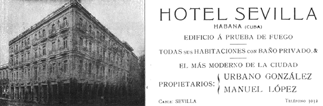 Publicidad del Hotel Sevilla de la Habana en 1913.
