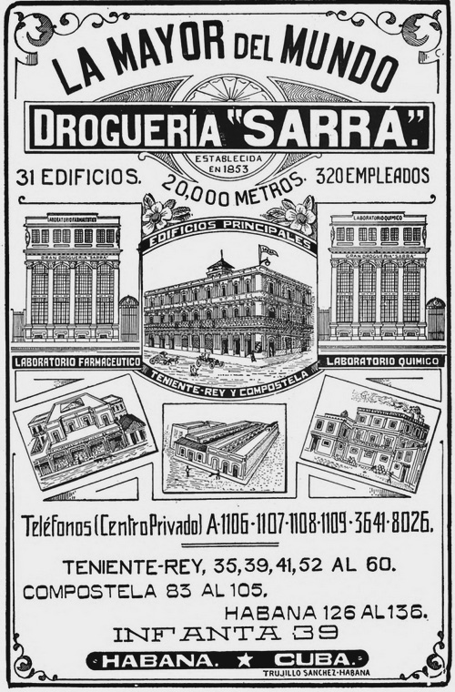 Anuncio de la Droguería Sarrá en la Revista Actualidades (Ca. 1917).