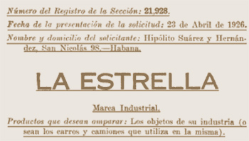 Depósito legal en 1926 de la marca La Estrella.