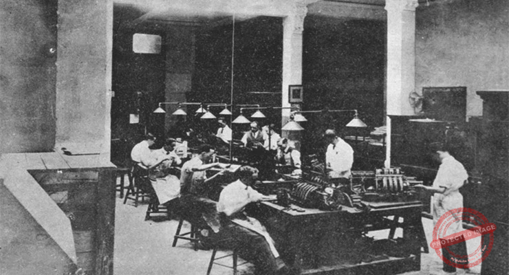 Banco de mecánicos de The National Cash Register Company (Ca. 1925).