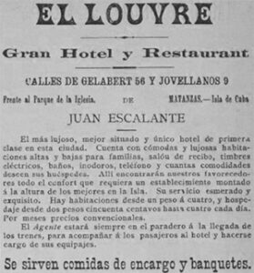 Anuncio del Hotel Louvre de Matanzas en la Gaceta Oficial de Julio 1897.