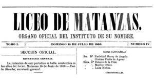 Imagen de la portada de la revista Liceo de Matanzas en fecha Julio 15, 1860.
