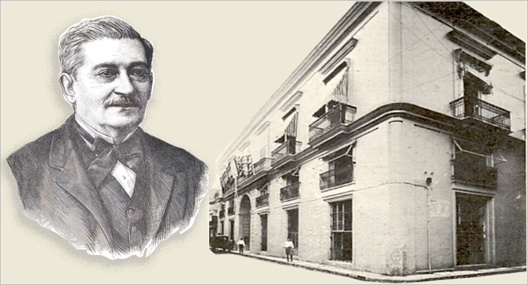 Francisco Javier Balmaseda y el edificio en la habana del Banco Español de la Isla de Cuba.