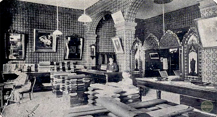 Interior de la Sastrería de Lécaille y Llanes. Foto de Gómez Carrera (Ca. 1899).