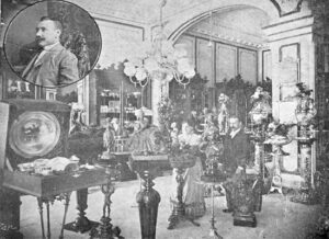 Vista interior de la joyería La Acacia y su propietario Joaquín Cores (Ca. 1902).