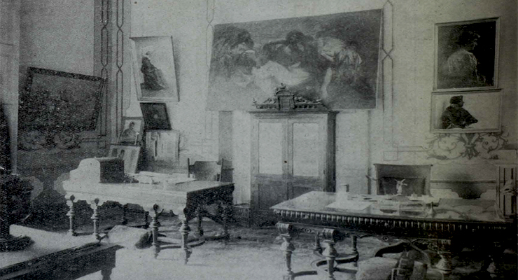 Interior de uno de los salones del Consejo Provincial de Matanzas con parte de los cuadros que posee dicho Consejo, Obras de Valderrama (Ca. 1916). 