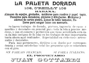 Anuncio de la tienda La Paleta Dorada publicado en 1899.