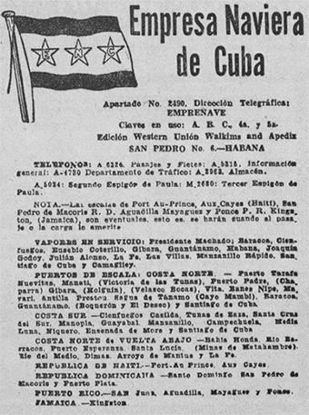 Publicidad de la Empresa Naviera de Cuba S. A. en agosto 1933.