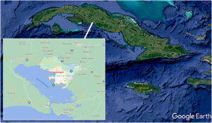 Ubicación de Cienfuegos en la Isla de Cuba (Cortesía de Google Earth).