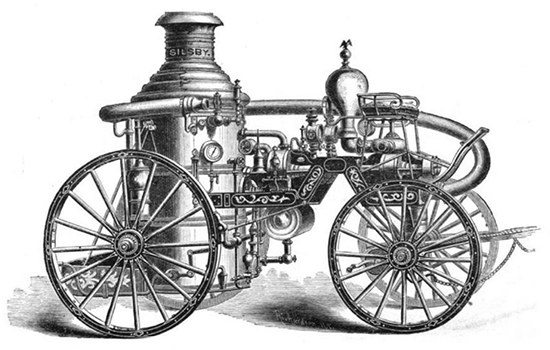Bomba de vapor, sistema Silsby en un grabado publicado en 1877.