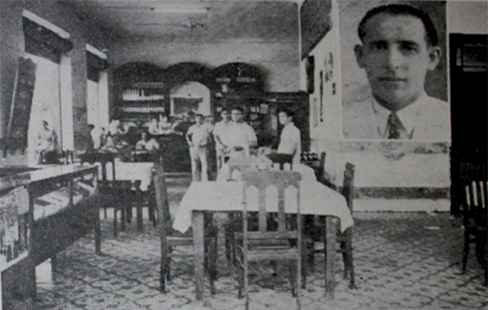 Armando Martínez Rozas y aspecto del comedor del Hotel Vista Alegre (Ca. 1942).