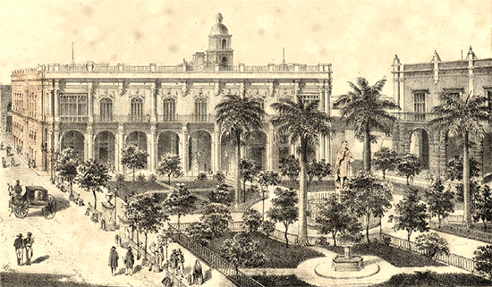 Plaza de Armas  y Palacio de los Capitanes Generales. Álbum Pintoresco de la Isla de Cuba (1853).