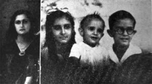 Aidé Acosta esposa de Guillermo Rivero Jacomino y sus hijos Guillermo, Magda y Hugo Rivero Acosta (Ca. 1944)
