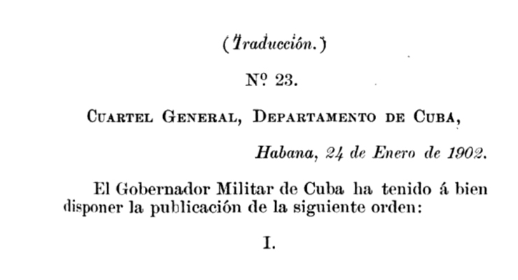 Orden Militar 23 que ordena la supresión de términos municipales y ayuntamientos en Cuba dictada en 24 de enero 1902.