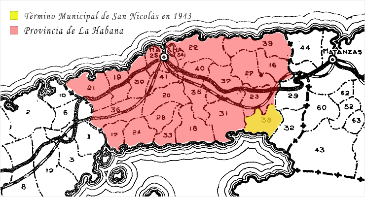 Municipio de San Nicolás de Bari en la antigua provincia  Habana según el Atlas del Censo de la República de Cuba en 1943.