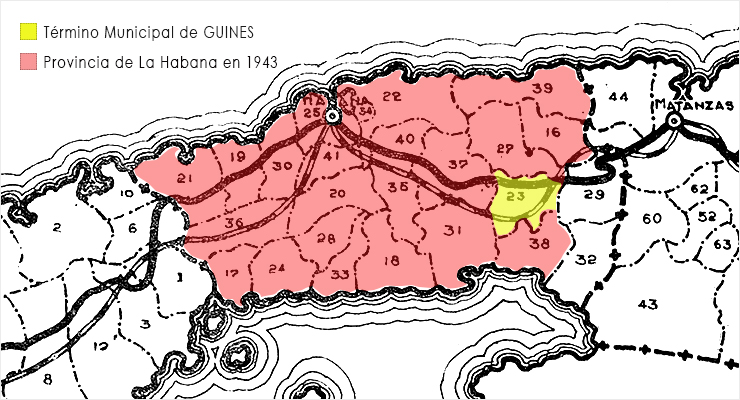 Municipio de Güines en la provincia de La Habana según el Atlas del Censo de la República de Cuba en 1943.