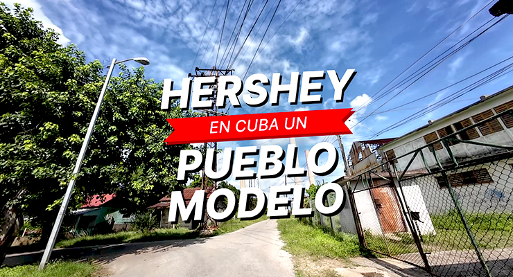 Calle del pueblo modelo de Hershey en Cuba y entrada al patio del ferrocarril eléctrico construido por Milton S. Hershey. (Octubre 2024).  