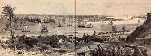 Vista Panorámica de la Habana, Cuba. Grabado de una fotografía por C. D. Fredricks (Harper's 1869).