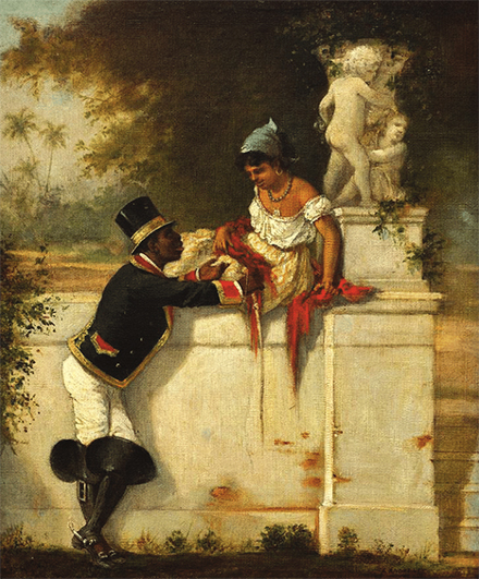 Escena galante (Vista de un calesero) Óleo sobre tela de Victor Patricio de Landaluze. Museo Nacional de Bellas Artes, La Habana. 