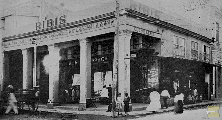 Vista exterior de la casa modelo de A. Ribis Hermano y Compañía en la Calzada de Galiano, Habana (Ca. 1910).