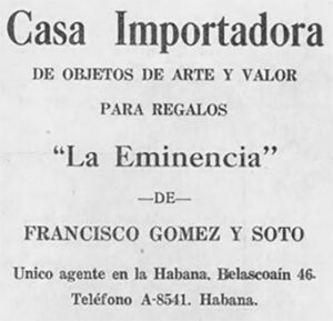 Publicidad de La Eminencia en la Revista Vivero en Cuba (Nov. 1916).