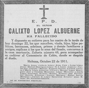 Calixto López Albuerne. Esquela mortuoria.