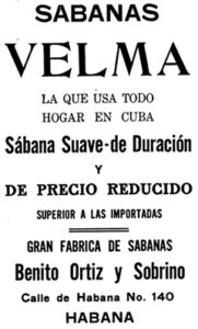 Publicidad de las sábanas Velma en 1916.