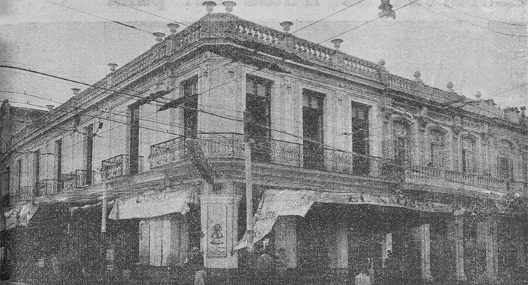 Café El Nacional. Edificio que ocupaba el café lunch y dulcería sito en Belascoaín y San Rafael, Habana (Ca. 1918).