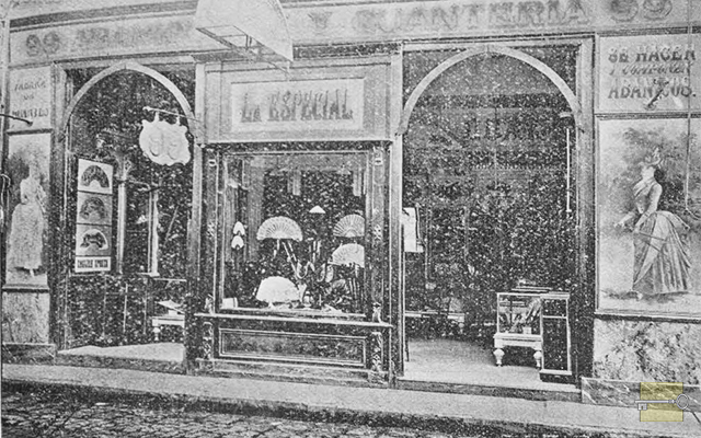 Vista de la fachada de La Especial en la Habana. Tienda y abaniquería de Manuel Carranza (Ca. 1894).