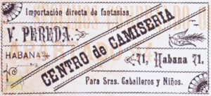 Publicidad de Vicente Pereda para su Centro de Camisería (Ca. 1892)