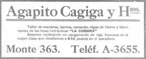 Publicidad de la razón social Cagiga y Hermanos en 1914 .