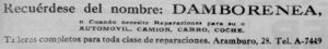 Publicidad de los talleres de Damborenea en la Habana (Ca. 1916).