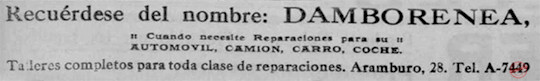 Publicidad de los talleres de Damborenea en la Habana (Ca. 1916).
