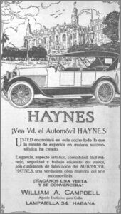 Publicidad de William A. Campbell para los automóviles Haynes en 1920.