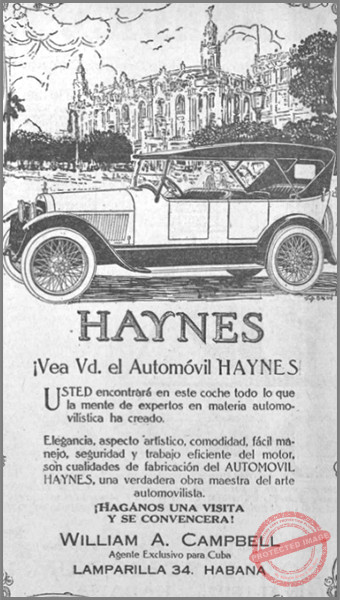 Publicidad de William A. Campbell para los automóviles Haynes en 1920.