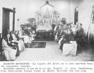Capilla del Asilo San José de Sancti Spíritus y la benefactora Concepción Iznaga viuda de Reyes (Ca. 1923).