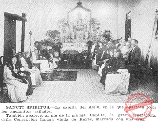 Capilla del Asilo San José de Sancti Spíritus y la benefactora Concepción Iznaga viuda de Reyes (Ca. 1923).