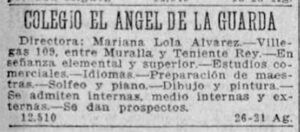 Publicidad del Colegio Angel de la Guarda en 24 de Agosto 1906.
